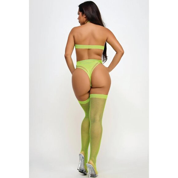 Karla Fishnet Cutout Bodysuit Set with Heart Thigh Highs - Picture 4 of 4